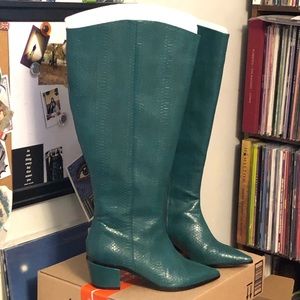 Green knee high snake boots